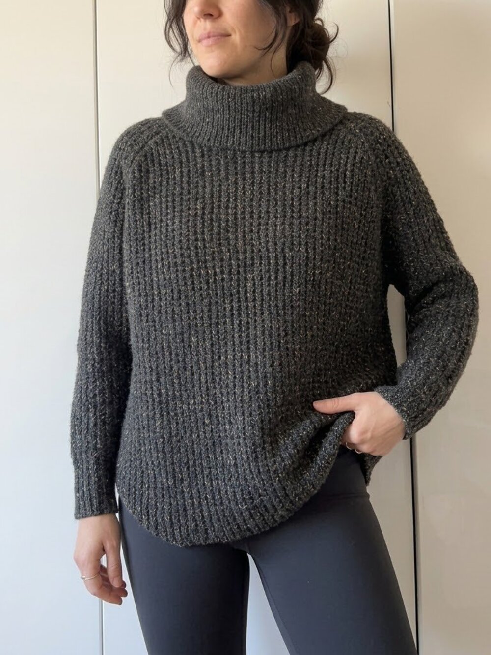 Free People Chunky Knit Cowl Neck Oversized Sweater Charcoal Size XS